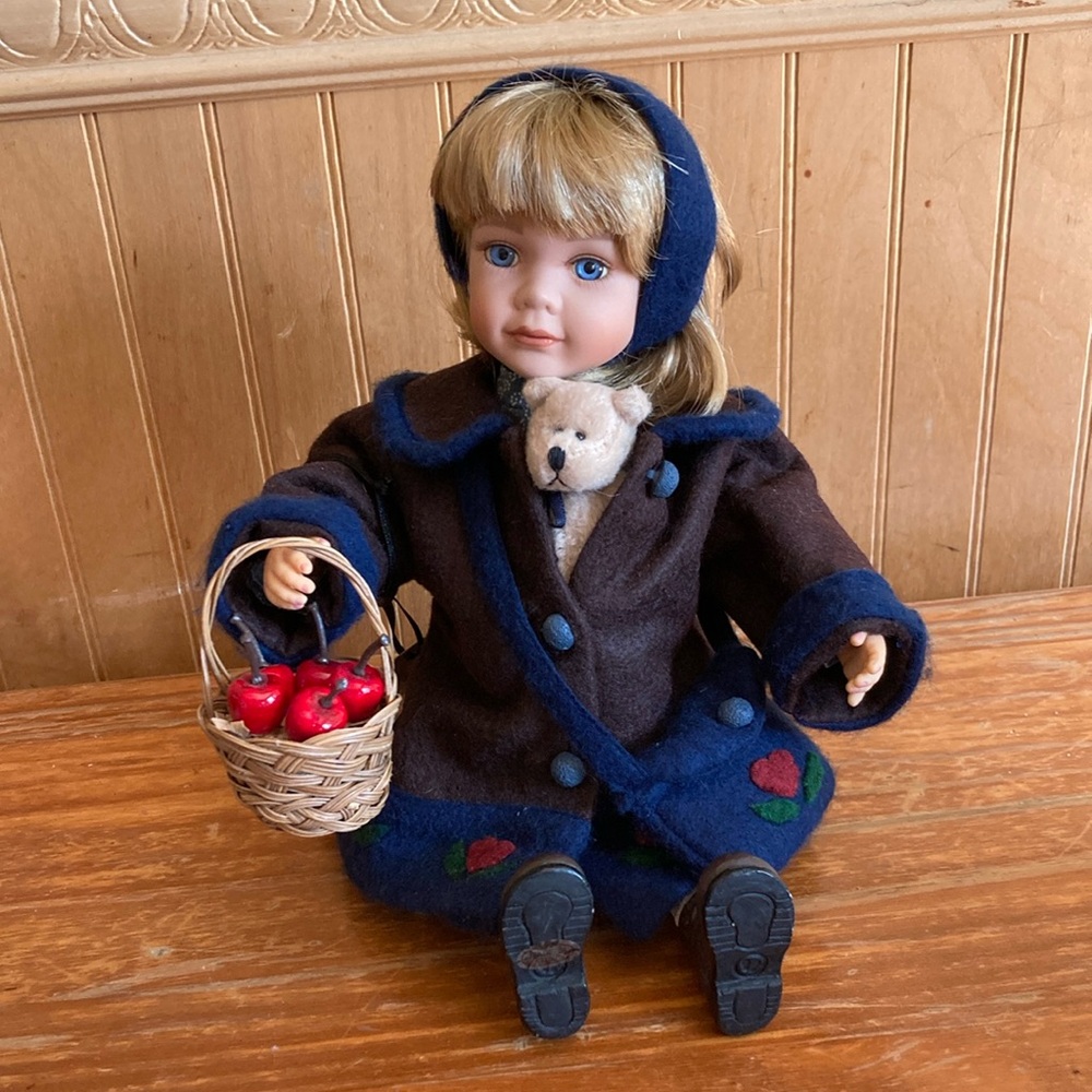 Yesterday’s Child “ Danielle”  Doll with Basket & teddy bear accessories